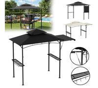 YRHome Tente-barbecue avec auvent, pieds latéraux à vérin hydraulique, structure en acier thermolaqué, imperméable, protection contre le soleil et le vent, beige