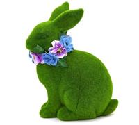 YRREATY pour Statue de Lapin 3D en Résine Verte pour Jardin, Pelouse, Porche et Porte, Décorations de Vacances avec Couronne Florale pour Pâques en Extérieur.