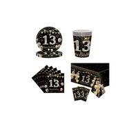 YRsorn 13e anniversaire garçon noir or assiettes d'anniversaire vaisselle de fête décoration de table anniversaire joyeux anniversaire décoration pour garçons 13 ans adolescent fête