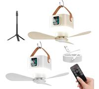 YRTUOP Ventilateur de plafond portable pour tente | Éclairage rechargeable 3600 mAh avec télécommande | Ventilateur Extérieur Pour Gazébo - Pour Pergola Gazebo Porche Patio Garage Atelier Dortoir