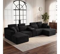 Yrxin Canapé modulaire sectionnel en forme de U de 372 cm avec fonction | Canapé moderne 6 places avec porte-gobelets intégrés, canapé nuage et canapés pour salon, bureau, canapé d'angle avec