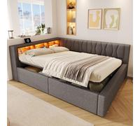 Yrxin Lit de jour, canapé-lit, 140 x 200 cm, stockage hydraulique, avec barre LED à intensité variable et port USB, étagère pratique, sans matelas, gris