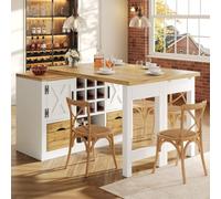 Yrxin Table à manger extensible pour îlot de cuisine, table à manger multifonction avec buffet, plateau rotatif à 360°, table de cuisine extensible avec grand espace de rangement, mur d'armoire pour
