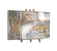 YS-Art Tableau Abstrait Gris Doré, Peinture Acrylique Faite Main sur Toile, Art Mural Texturé Élégant pour Salon ou Bureau 140x100 cm