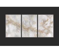 YS-Art Tableau Triptyque Abstrait Blanc Doré Peint Main Salon