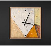 YS Horloge Murale Peinte à la Main 35x35 - Triangle géométrique Orange et Beige Art Gallery