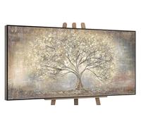 YS Tableau peinte à la main Arbre d'or Peinture abstraite sur toile en couleur or clair Paysage abstrait Décoration intérieure avec cadre 100x50 cm