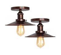 YSGUYILT Lot de 2 Plafonnier Vintage Intérieur E27 Suspendus Industriel en Métal en Forme de Parapluie, Éclairage Plafond Plafonnier pour Salon Cuisine Couloir Rouille 22 cm