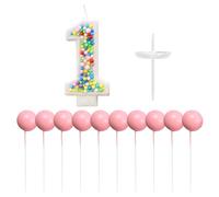 YSJCHEBS 1 Bougie De 1 an, 10 Inserts De Boule Rose, Décoration De Gâteau D’Anniversaire De 1 an, Décoration De Bougie De Gâteau, Décoration De Fête D’Anniversaire pour Enfants