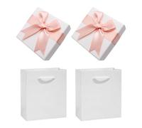 YSJCHEBS 2 Coffrets Cadeaux À Nœud Rose, 2 Sacs À Main Blancs, Boîte De Rangement De Bijoux Avec Couvercle, Petite Boîte Cadeau Classique Simple, Boîte Cadeau Collier Bracelet