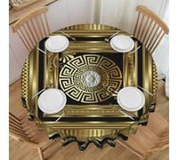 YsoLda Nappe Ronde, Nappe Lavable, Couverture de Table de 60 Pouces pour Pique-Nique Camping fête,Clé Grecque géométrique rétro dorée