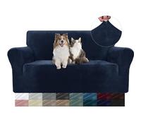 YSTELLAA Housse Canapé 2 Places en Velours, Universelle, Bleu Foncé | Housse De Canapé avec Accoudoirs, Sofa Cover Extensible Universelle, Résistante Aux Griffures, Antidérapant Et Lavable