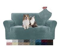 YSTELLAA Housse Canapé 2 Places en Velours, Universelle, Bleu Gris | Housse De Canapé avec Accoudoirs, Sofa Cover Extensible Universelle, Résistante Aux Griffures, Antidérapant Et Lavable