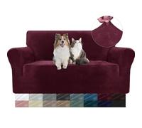 YSTELLAA Housse Canapé 2 Places en Velours, Universelle, Bordeaux | Housse De Canapé avec Accoudoirs, Sofa Cover Extensible Universelle, Résistante Aux Griffures, Antidérapant Et Lavable