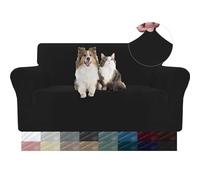 YSTELLAA Housse Canapé 2 Places en Velours, Universelle, Noir | Housse De Canapé avec Accoudoirs, Sofa Cover Extensible Universelle, Résistante Aux Griffures, Antidérapant Et Lavable