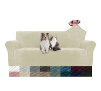 YSTELLAA Housse Canapé 3 Places en Velours, Universelle, Beige | Housse De Canapé avec Accoudoirs, Sofa Cover Extensible Universelle, Résistante Aux Griffures, Antidérapant Et Lavable