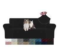 YSTELLAA Housse Canapé 3 Places en Velours, Universelle, Noir | Housse De Canapé avec Accoudoirs, Sofa Cover Extensible Universelle, Résistante Aux Griffures, Antidérapant Et Lavable
