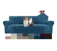 YSTELLAA Housse Canapé 4 Places en Velours, Universelle, Bleu Paon | Housse De Canapé avec Accoudoirs, Sofa Cover Extensible Universelle, Résistante Aux Griffures, Antidérapant Et Lavable