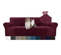 YSTELLAA Housse Canapé 4 Places en Velours, Universelle, Bordeaux | Housse De Canapé avec Accoudoirs, Sofa Cover Extensible Universelle, Résistante Aux Griffures, Antidérapant Et Lavable