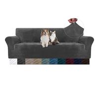 YSTELLAA Housse Canapé 4 Places en Velours, Universelle, Gris | Housse De Canapé avec Accoudoirs, Sofa Cover Extensible Universelle, Résistante Aux Griffures, Antidérapant Et Lavable