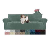 YSTELLAA Housse Canapé 4 Places en Velours, Universelle, Vert clairs | Housse De Canapé avec Accoudoirs, Sofa Cover Extensible Universelle, Résistante Aux Griffures, Antidérapant Et Lavable