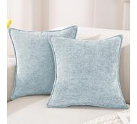 YSTELLAA Housse De Coussin Chenille Lot De 2, 40 x 40 cm, Bleu Clair | Housse Luxe Super Douce Pour Canapé, Fermeture Éclair Cachée, Décoration Maison, Salon Et Chambre