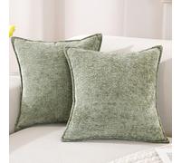 YSTELLAA Housse De Coussin Chenille Lot De 2, 40 x 40 cm, Vert Sauge | Housse Luxe Super Douce Pour Canapé, Fermeture Éclair Cachée, Décoration Maison, Salon Et Chambre