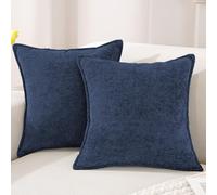 YSTELLAA Housse De Coussin Chenille Lot De 2, 45 x 45 cm, Bleu Marine | Housse Luxe Super Douce Pour Canapé, Fermeture Éclair Cachée, Décoration Maison, Salon Et Chambre