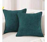 YSTELLAA Housse de Coussin Luxe Chenille Lot de 2, 45x45cm, Super Doux Housse Coussin Canape Canapé, Taie d'oreiller avec Fermeture Eclair Cachée, Maison Salon Chambre Décoration, Bleu Vert