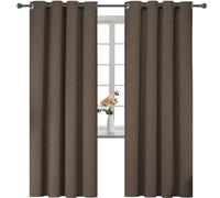 YSTELLAA Rideau 100% Occultant Effet Lin, Lot De 2, 140×225cm, Café | Rideau Thermique Isolant Anti Froid Et Chaleur, À Oeillets, Anti Bruit, Pour Salon Et Chambre