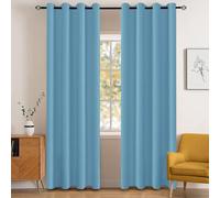 YSTELLAA Rideau Occultant Salon Lot De 2, 140×145CM, Bleu Clair | Rideau Thermique Isolant Anti Froid Et Chaleur, À Oeillets, Anti Bruit, pour Salon Et Chambre, Exterieur Terrasse