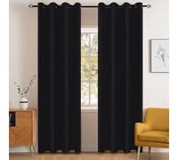 YSTELLAA Rideau Occultant Salon Lot De 2, 140×160CM, Noir | Rideau Thermique Isolant Anti Froid Et Chaleur, À Oeillets, Anti Bruit, pour Salon Et Chambre, Exterieur Terrasse