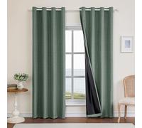 Ystyle 100% Rideau Occultant Lot De 2, 117x137cm, Effet Lin, Rideau Thermique Isolant Anti Froid Et Chaleur, Rideaux Anti Bruit Anti UV, avec Oeillet, pour Moderne Salon Et Chambre, Vert Foncé