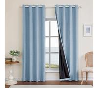Ystyle 100% Rideau Occultant Lot De 2, 140x160cm, Effet Lin, Rideau Thermique Isolant Anti Froid Et Chaleur, Rideaux Anti Bruit Anti UV, avec Oeillet, pour Moderne Salon Et Chambre, Bleu Clair