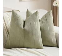 Ystyle Housse de Coussin Luxe Chenille Lot de 2, 40x40cm, Housse de Coussin Texturées à Rayures en Relief, Cushion Covers Élégantes Modernes Résistantes, pour Maison Salon Chambre, Vert Olive