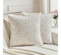 Ystyle Lot de 2 Housse de Coussin 40x40cm Chenille et Velours, Taie d'oreiller Décorative Texture Teinture à l'Aérosol et Fermeture Éclair Cœur, Moderne Élégante pour Canapé Lit Salon, Crème