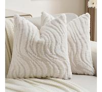 Ystyle Lot de 2 Housse de Coussin 50x50cm Peluche Douce, Taie d'oreiller Décorative Texture Ondulée 3D, Moderne Effet Fourrure pour Canapé Lit Salon, Lavable et Adapté aux Animaux, Blanc