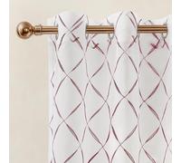 Ystyle Lot de 2 Rideaux Voilages 140x245cm, avec Broderie Géométrique, Rideau Chambre Semi-Transparent Élégant à Oeillets pour Salon Moderne Chambre Cuisine Baie Vitrée, Rouge
