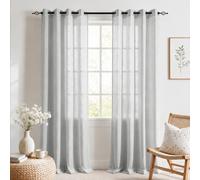 Ystyle Rideau Transparent Lin Effet Lot De 2, 140x280 CM, Gris Clair | Voilage Fenetre Moderne Avec Oeillets, Voilage Intérieurs Lumineux Filtrer, Léger Souple Pour Chambre Salon Balcon Cuisine