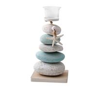 Ysyqkn Bougeoir Photophore Support de Bougie Centre de Table Décoratif Thème Plage en Pierre et MDF Fait Main Adapté pour La Chambre Le Salon Décoration, Vert Blanc