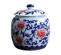 Ysyqkn en Céramique Pot à Gingembre Vase avec Couvercle Boîte de Rangement Porcelaine Jarre Décorative Adaptée Cadeau Organisation Maison, Fleurs Rouges