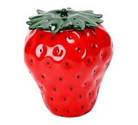 Ysyqkn Pot en Céramique Boîte à Thé Conteneur de Stockage Scellé Multifonction Couvercle Artisanal Forme Fraise pour Stockage du Thé Adaptée au Bureau, Rouge