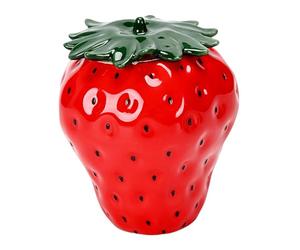 Ysyqkn Pot en Céramique Boîte à Thé Conteneur de Stockage Scellé Multifonction Couvercle Artisanal Forme Fraise pour Stockage du Thé Adaptée au Bureau, Rouge