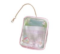 Ysyqkn Sac Transparent Présentoir Figurine avec Porte-clés Pochette Miniature Rangement PVC Fermeture Éclair Compact Adapté Au Transport Organisation Décorat, Rose