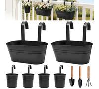 YTACREA 6PCS Pots de Fleurs Suspendus avec 3 Outils de Jardinage, Jardiniere Suspendue avec Trou de Drainage et Crochets Amovibles, Résistantes à la Rouille, Pots pour Balcon, Balustrade, Clôture