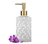 YTDTKJ Distributeur de Savon en Verre Transparent, 330 ML, Distributeur de Savon en Verre Transparent avec Pompe dorée, Distributeur de Savon réutilisable pour Les Mains de Cuisine, Gel Douche