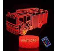 YTDZLTD 3D Camion de Pompier Nuit Lampe 16 Couleurs Changeantes Puissance USB Télécommande Contact Switch Lampe Décorative Illusion Optique LED Lampe de Table Anniversaire Noël Cadeau Enfants Jouets