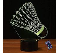 YTDZLTD Illusion Optique 3D Badminton Nuit Lampe 16 Couleurs Changeantes Puissance USB Télécommande Contact Switch Lampe Décorative LED Lampe de Table Anniversaire Noël Cadeau Enfants Jouets