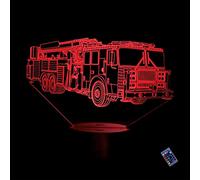 YTDZLTD Illusion Optique 3D Camion de Pompier Nuit Lampe 16 Couleurs Changeantes Puissance USB Télécommande Contact Switch Lampe Décorative LED Lampe de Table Anniversaire Noël Cadeau Enfants Jouets