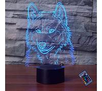 YTDZLTD Illusion Optique 3D Loup Nuit Lampe 16 Couleurs Changeantes Puissance USB Télécommande Contact Switch Lampe Décorative LED Lampe de Table Anniversaire Noël Cadeau Enfants Jouets